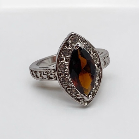 Jewelry - Sterling Silver Marquise Cut Smokey Quartz Halo Ring Pave Blend 9 Luxury Jewelry